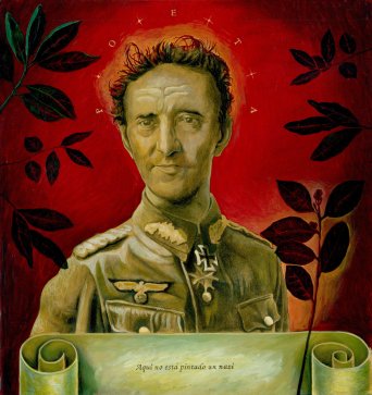 Tommaso Pincio "Ritratto di Roberto Bolaño con stelle distanti" 2012, tecnica mista su tavola, cm. 65 x 50